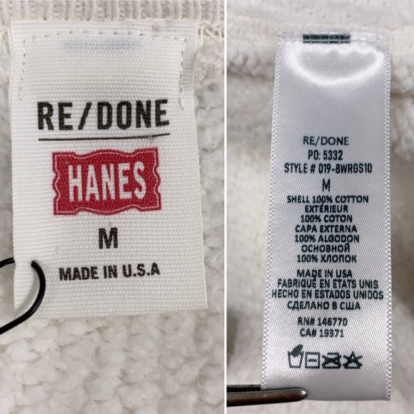 RE/DONE HANES Classic 100% Cotton Raglan Sweatshirt Pullover Top sz MEDIUM White - Picture 14 of 14